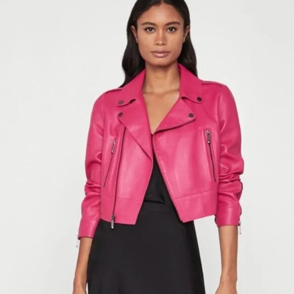 BCBGMaxAzria Jackets & Blazers - BCBGmaxazria hot pink lamb leather moto jacket XS